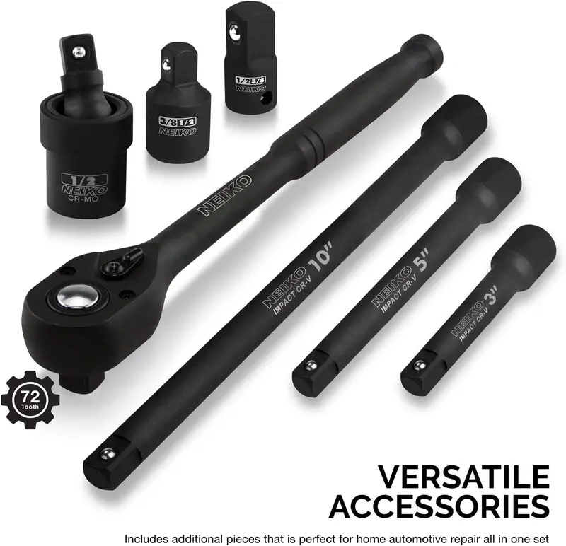 02448A 65-Piece 1/2" Drive Impact Socket Set – SAE & Metric Deep/Shallow Sizes, Ratchet + Adapters