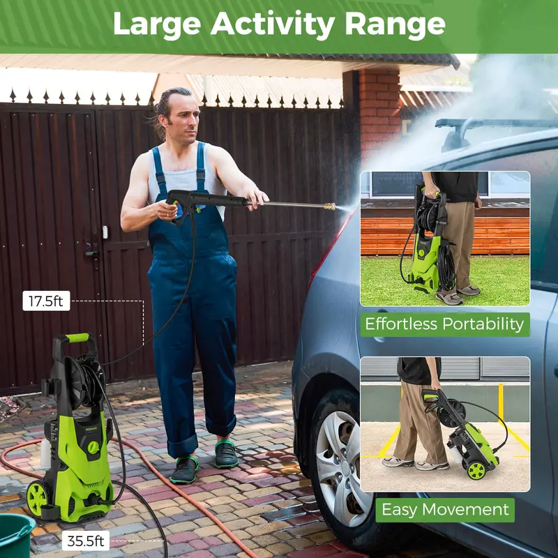 1.2 GPM Electric Pressure Washer – 2150 PSI Output with 4 Quick-Connect Spray Nozzles