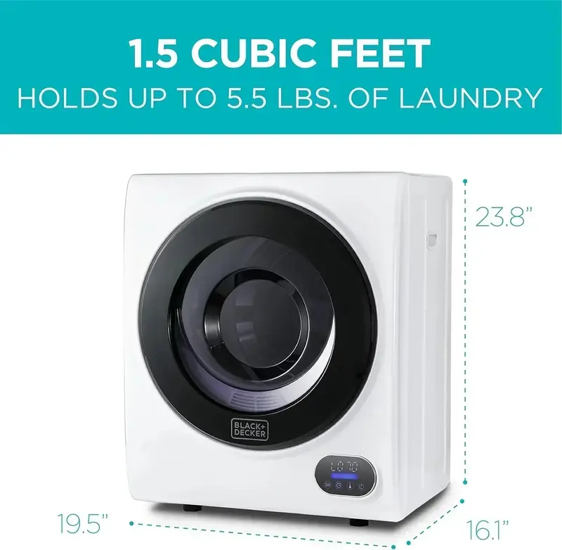 1.5 Cu. Ft. Compact Vented Electric Dryer – 850W, Stainless Steel Drum, 120V