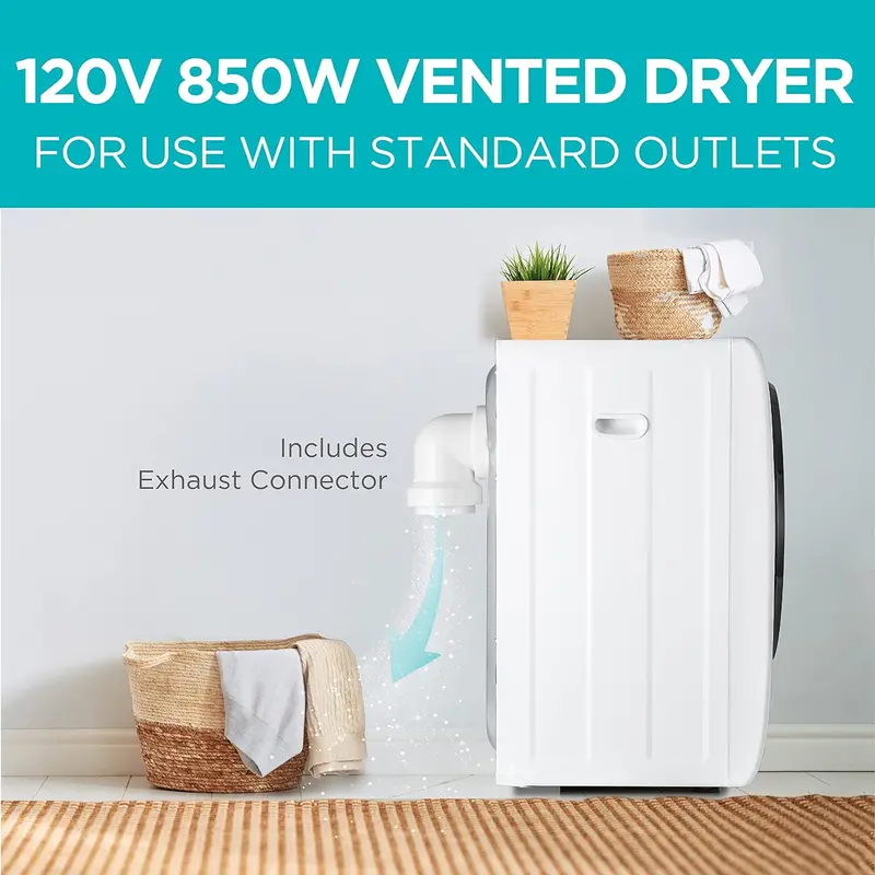 1.5 Cu. Ft. Portable Vented Dryer – 850W Compact Electric Dryer with Stainless Drum & Standard 120V Outlet Compatibility