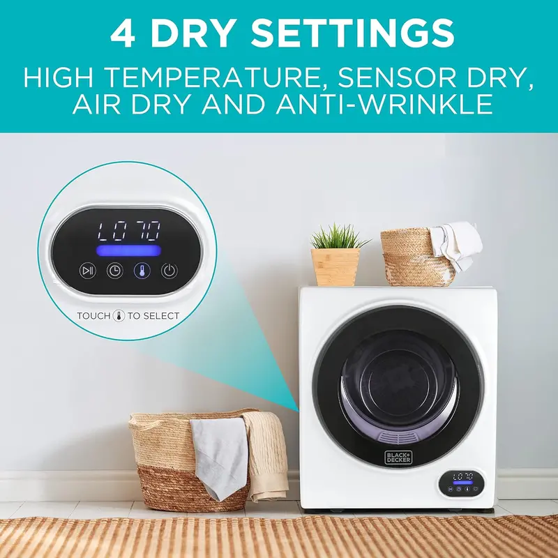 1.5 Cu. Ft. Portable Vented Dryer – 850W Compact Electric Dryer with Stainless Drum & Standard 120V Outlet Compatibility