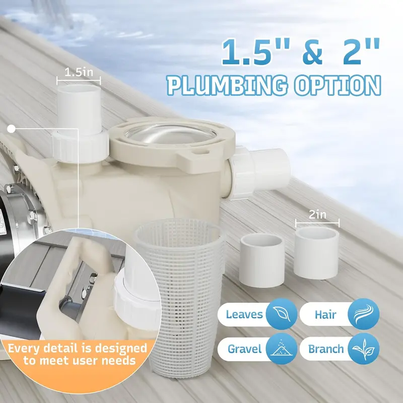 1.5 HP Single-Speed In-Ground Pool Pump – 6900 GPH Flow Rate, Quiet Operation, Integrated Filter Basket