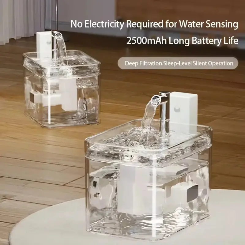 1.5L Rechargeable Wireless Pet Fountain – Motion-Sensing, Filtered, Silent Pump for Small Pets