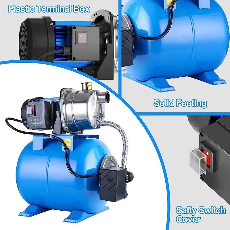 1.6 HP Stainless Steel Shallow Well Jet Pump – 1268 GPH, Includes Pressure Tank for Irrigation & Home Water Systems