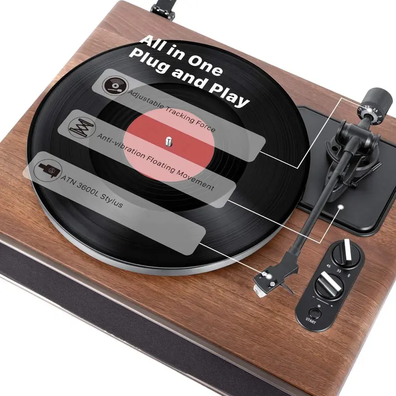 1 by ONE Belt-Drive Turntable – High-Fidelity Vinyl Player with Built-in Speakers