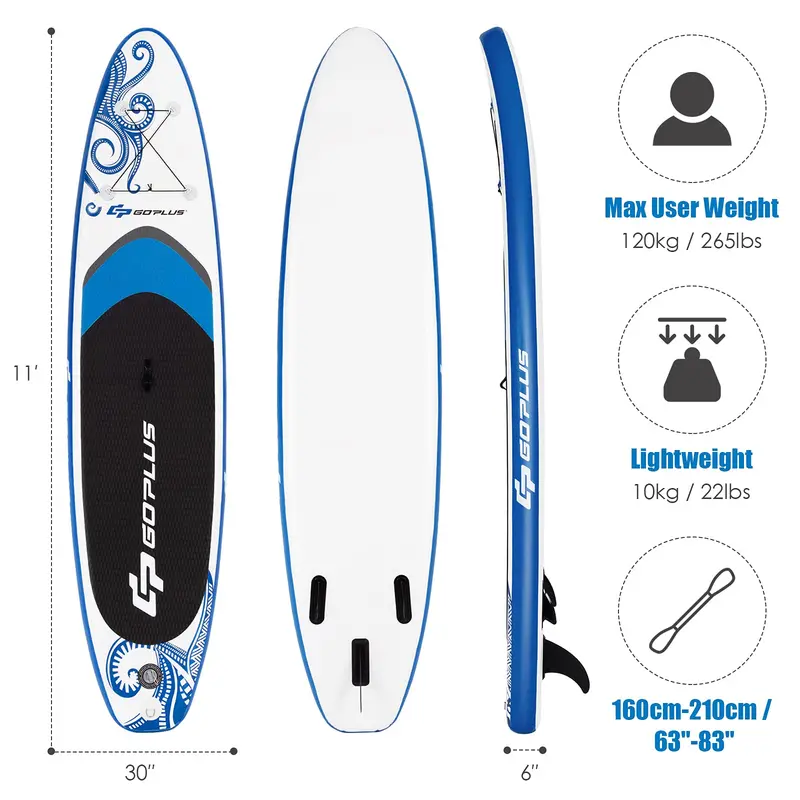 10.5- or 11-Foot Inflatable SUP – 6.5-Inch Thick Stand-Up Paddle Board with Carry Bag 1