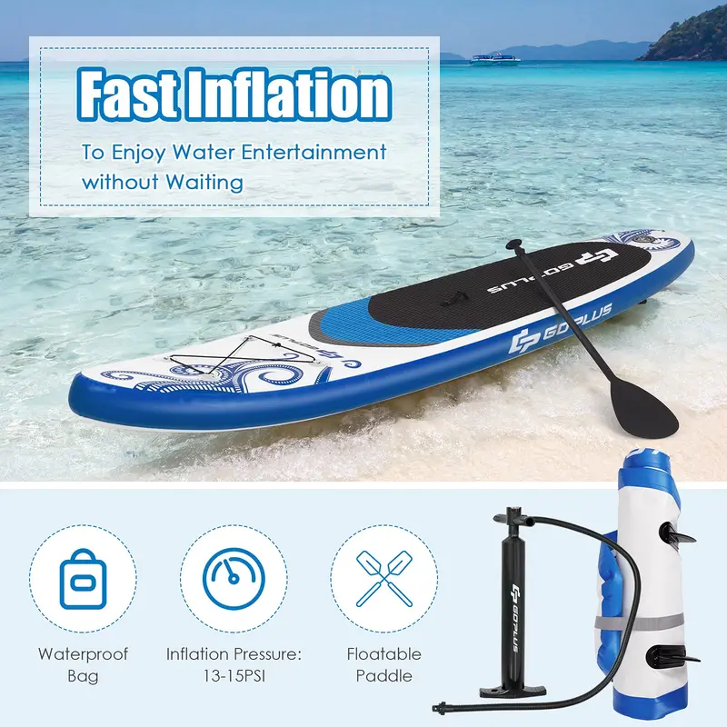 10.5- or 11-Foot Inflatable SUP – 6.5-Inch Thick Stand-Up Paddle Board with Carry Bag