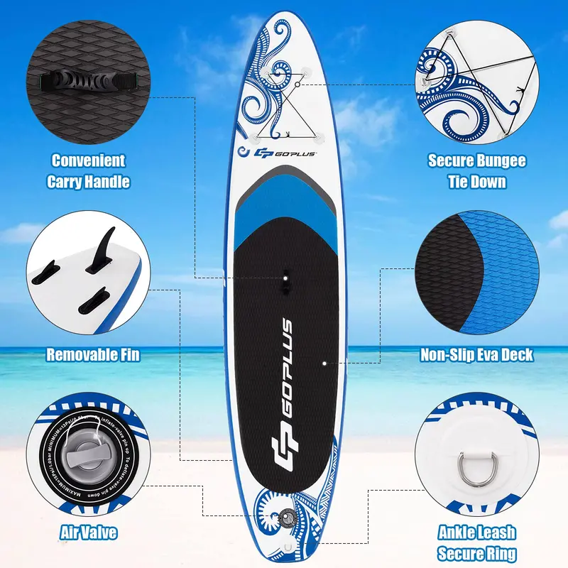 10.5- or 11-Foot Inflatable SUP – 6.5-Inch Thick Stand-Up Paddle Board with Carry Bag