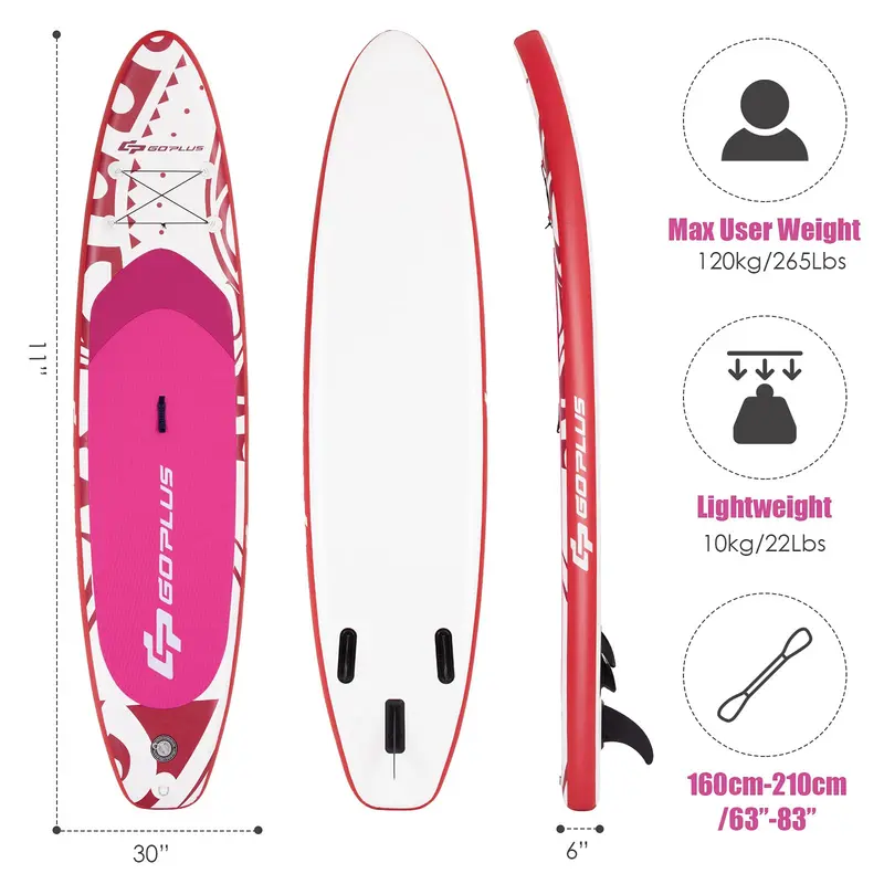 10.5- or 11-Foot Inflatable SUP – 6.5-Inch Thick Stand-Up Paddle Board with Carry Bag