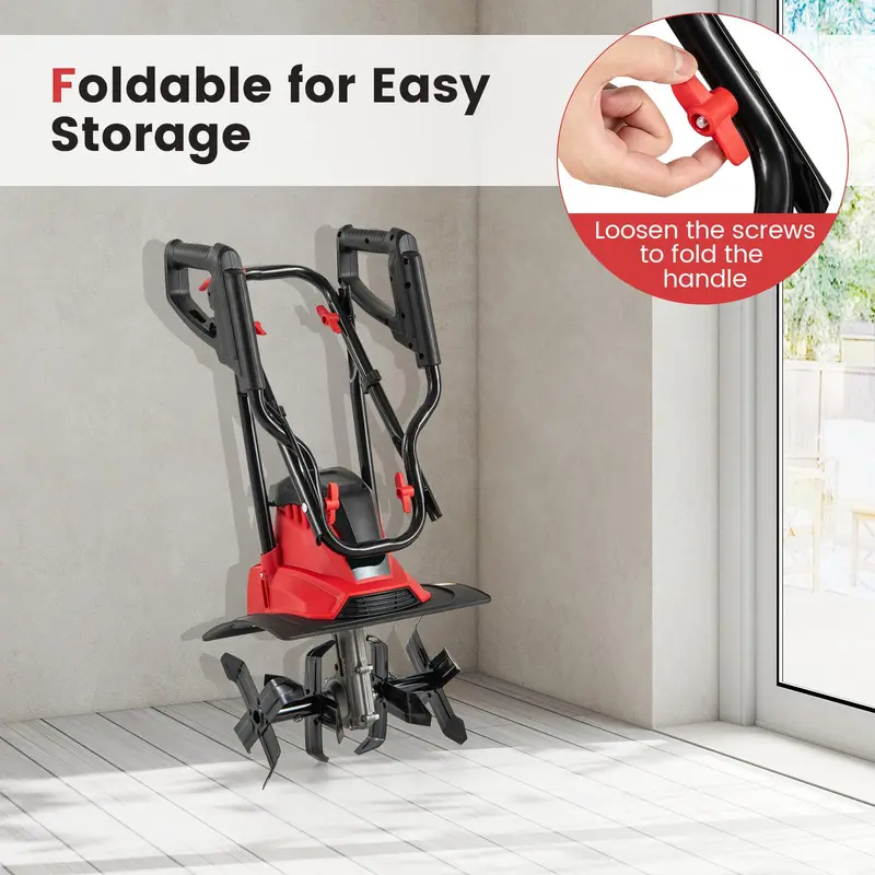10-Amp Corded Electric Tiller – Foldable Garden Cultivator for Efficient Soil Prep