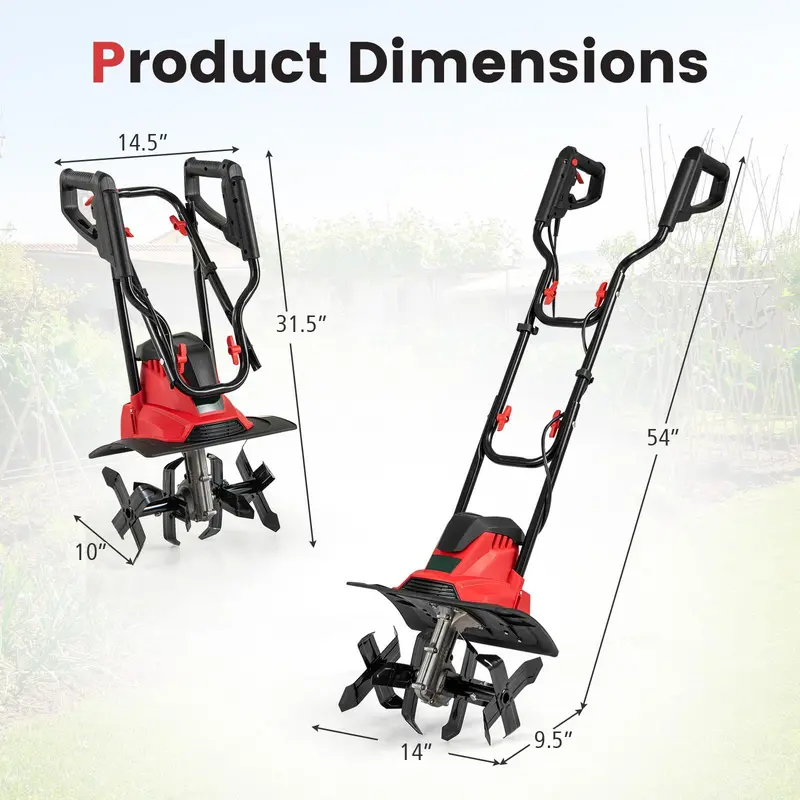 10-Amp Corded Electric Tiller – Foldable Garden Cultivator for Efficient Soil Prep