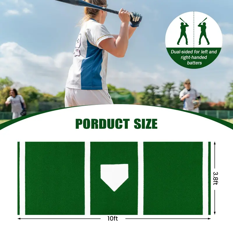 10-Foot by 3.8-Foot Baseball Batting Mat with 15mm Artificial Turf for Indoor/Outdoor Training 2