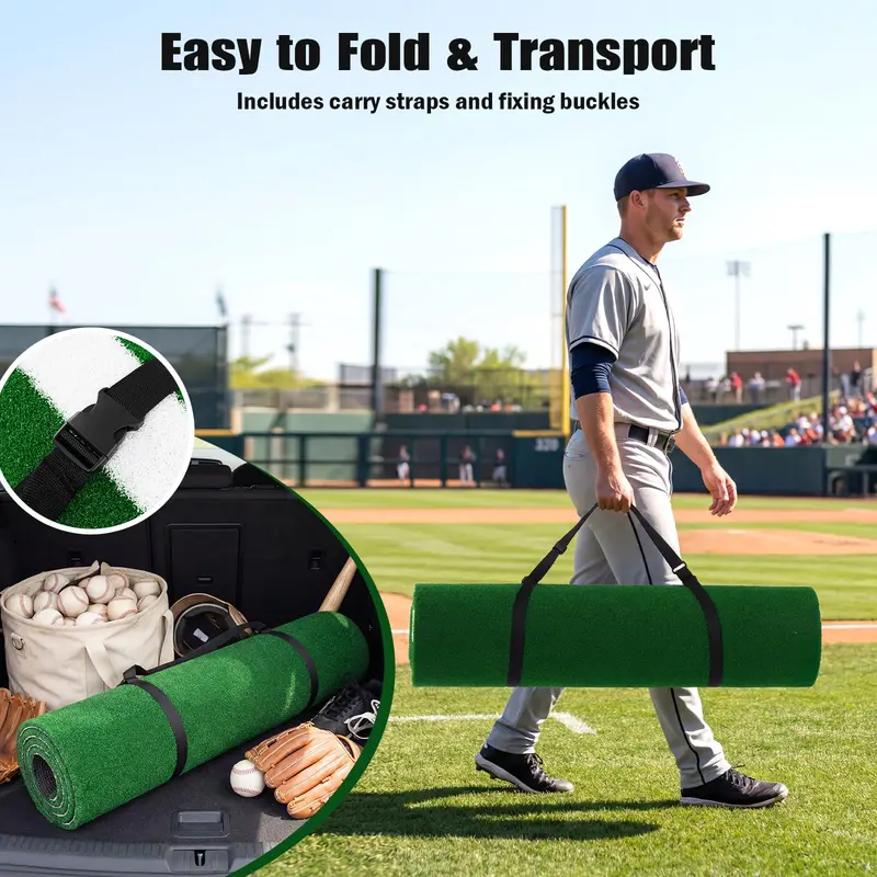 10-Foot by 3.8-Foot Baseball Batting Mat with 15mm Artificial Turf for Indoor/Outdoor Training