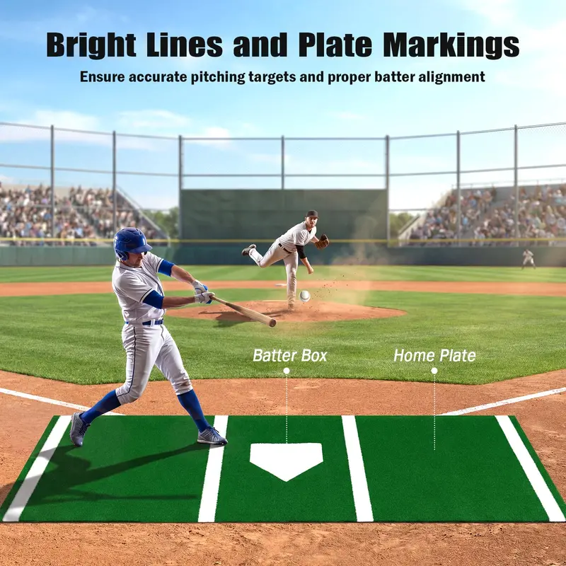 10-Foot by 3.8-Foot Baseball Batting Mat with 15mm Artificial Turf for Indoor/Outdoor Training
