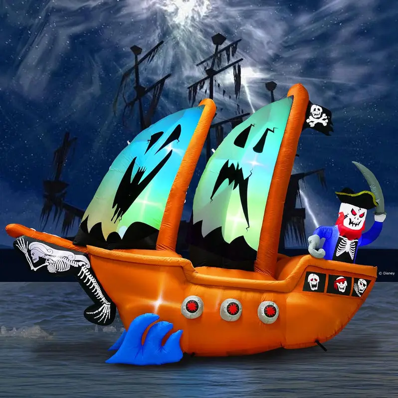 10-Foot Inflatable Pirate Ship – Animated Halloween Yard Decoration with Lights
