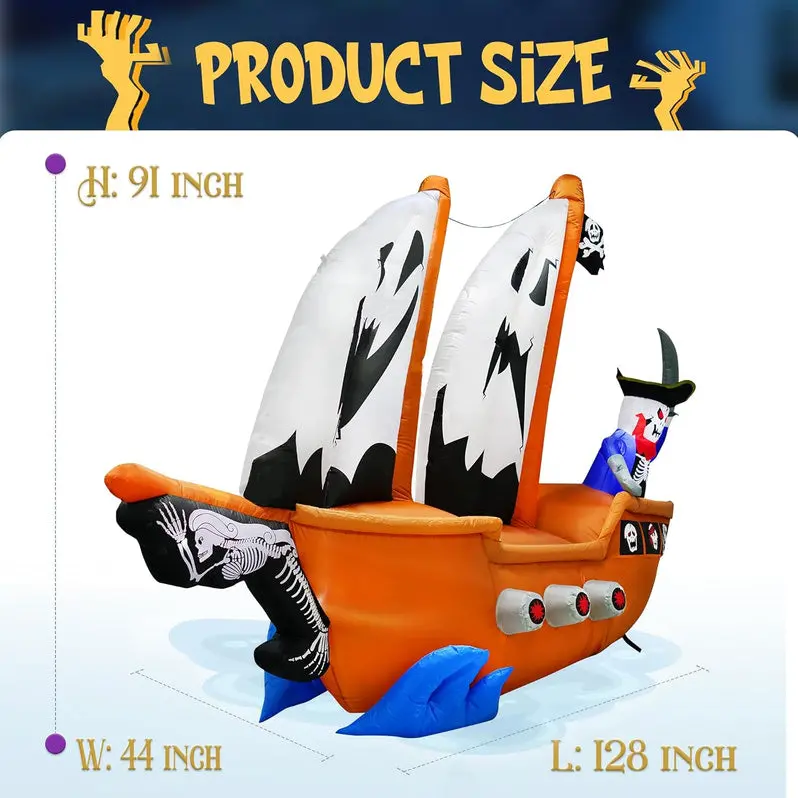 10-Foot Inflatable Pirate Ship – Animated Halloween Yard Decoration with Lights