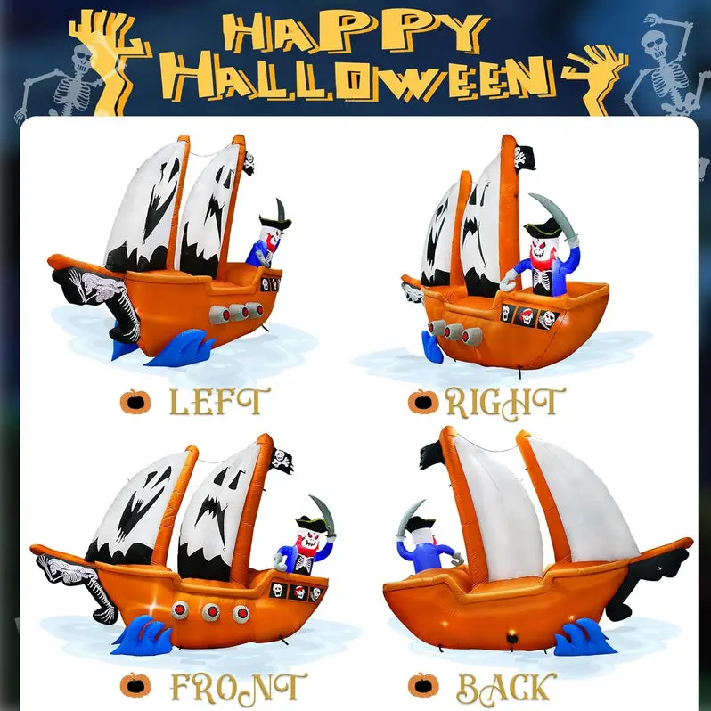 10-Foot Inflatable Pirate Ship – Animated Halloween Yard Decoration with Lights