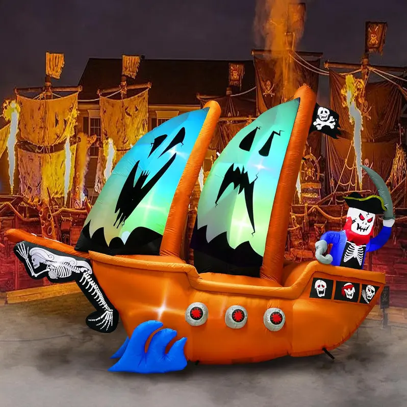 10-Foot Inflatable Pirate Ship – Animated Halloween Yard Decoration with Lights