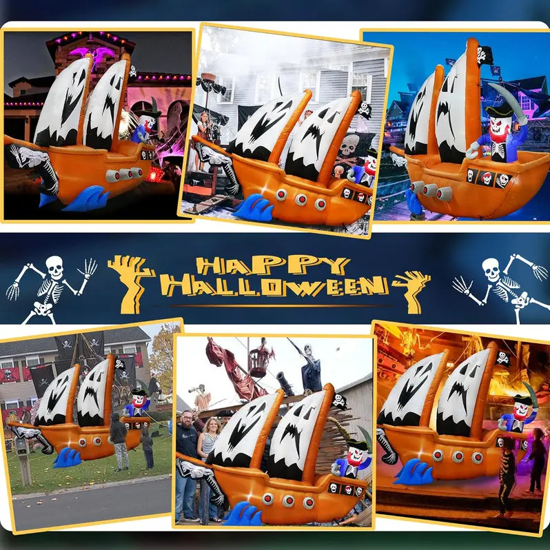 10-Foot Inflatable Pirate Ship – Animated Halloween Yard Decoration with Lights