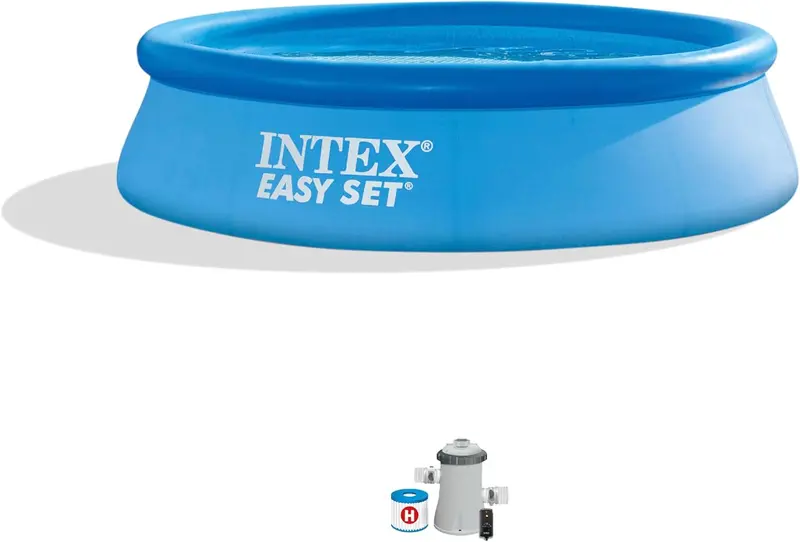 10-Foot Round Inflatable Swimming Pool – 1018-Gallon Capacity, 23" Water Depth, Includes 530 GPH Filter Pump