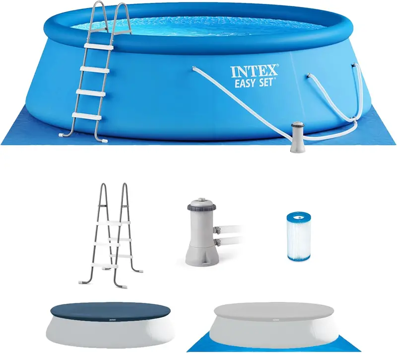 10-Foot Round Inflatable Swimming Pool – 1018-Gallon Capacity, 23" Water Depth, Includes 530 GPH Filter Pump 2