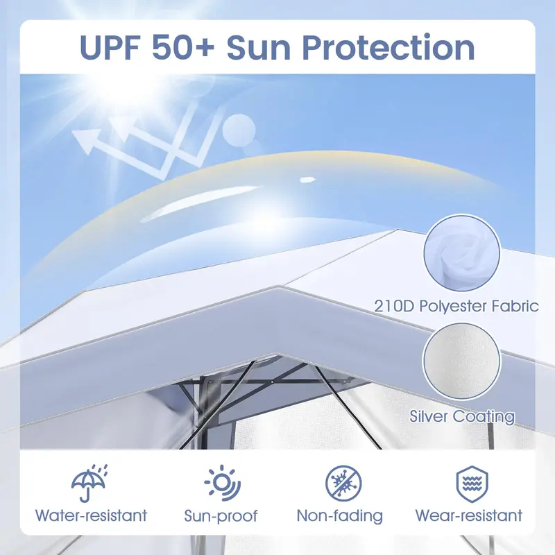 10 ft x 10 ft Removable-Sidewall Canopy Tent – UPF50+ Pop-Up Shelter with Mesh Netting