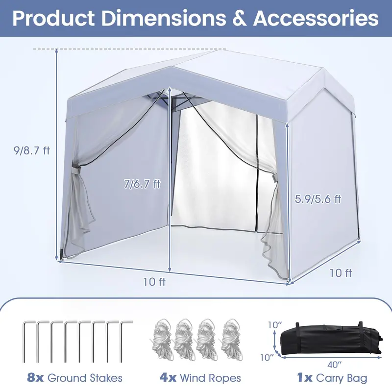 10 ft x 10 ft Removable-Sidewall Canopy Tent – UPF50+ Pop-Up Shelter with Mesh Netting
