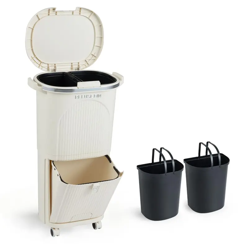 10-Gallon Dual-Bucket Kitchen Trash Bin – Lid-Covered Waste Container with Removable Liners