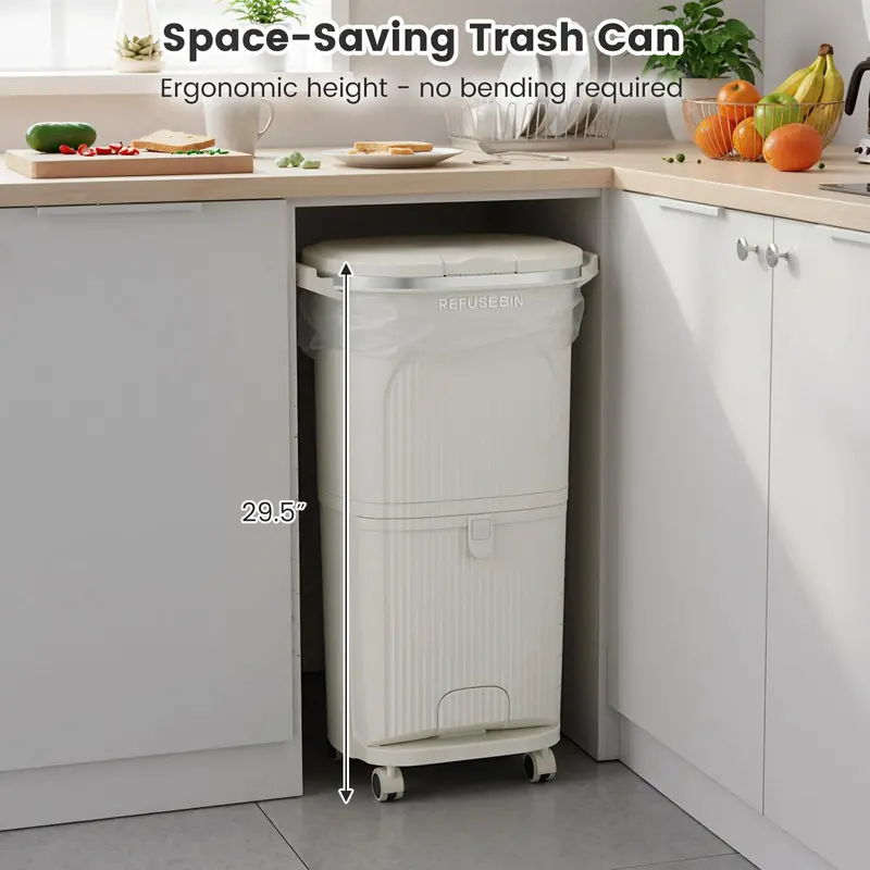 10-Gallon Dual-Bucket Kitchen Trash Bin – Lid-Covered Waste Container with Removable Liners
