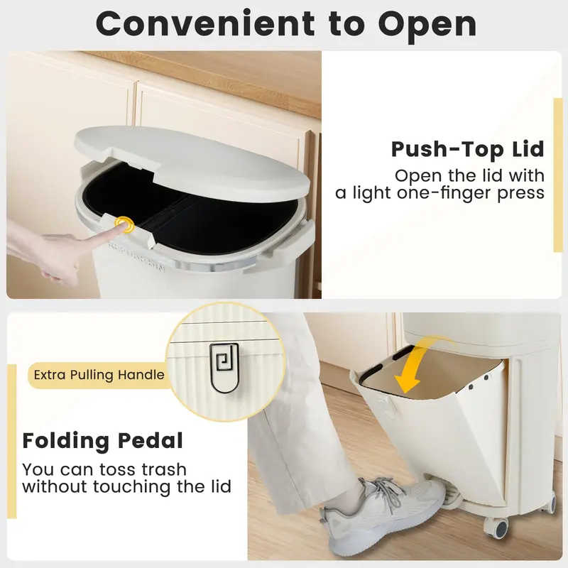 10-Gallon Dual-Bucket Kitchen Trash Bin – Lid-Covered Waste Container with Removable Liners