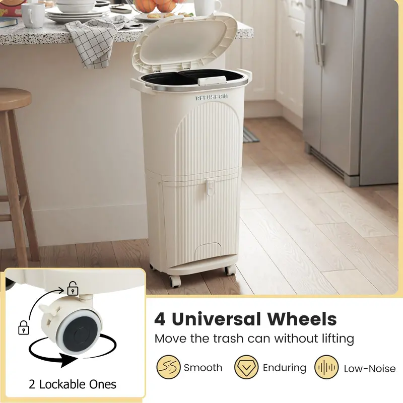 10-Gallon Dual-Bucket Kitchen Trash Bin – Lid-Covered Waste Container with Removable Liners