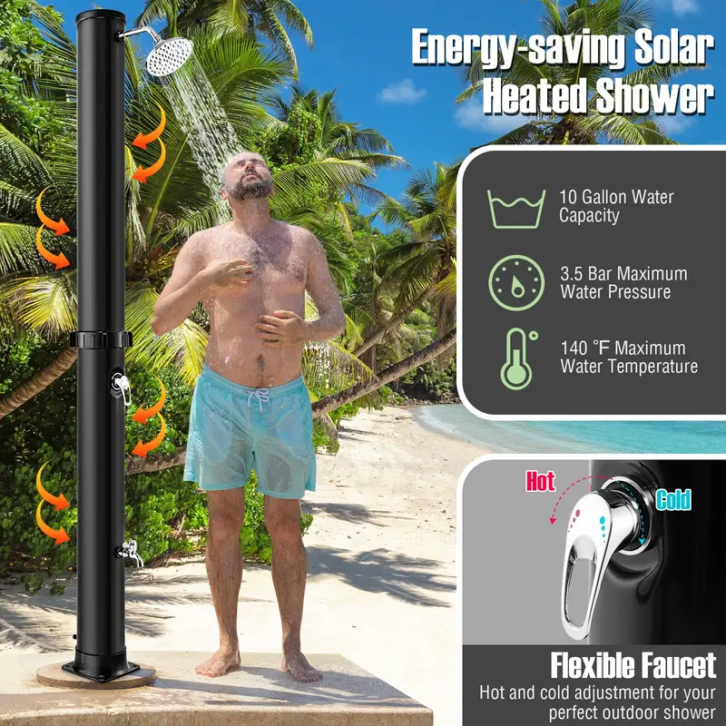 10-Gallon Freestanding Solar Outdoor Shower – 7.2 FT Height with Rotating Head