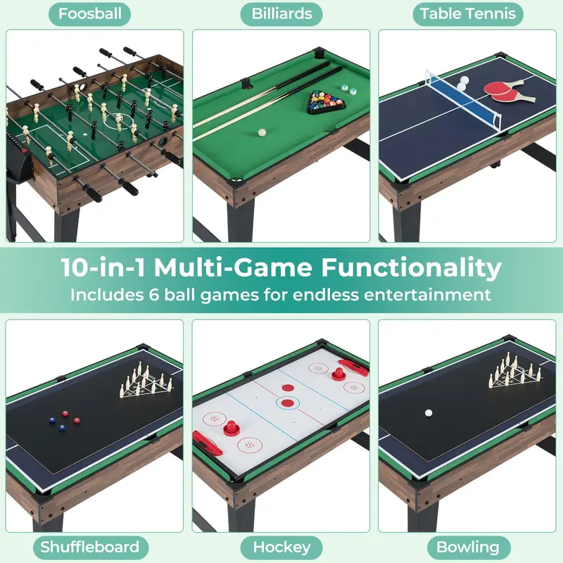 10-in-1 Combination Game Table Set Designed for Family Fun and Social Gatherings 2