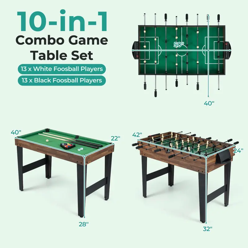 10-in-1 Combination Game Table Set Designed for Family Fun and Social Gatherings