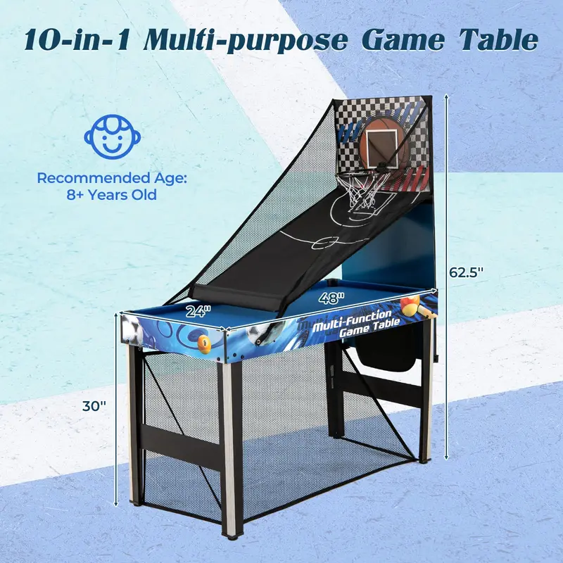 10-in-1 Convertible Game Table — 48-Inch All-in-One Entertainment Center for Parties and Family Game Nights