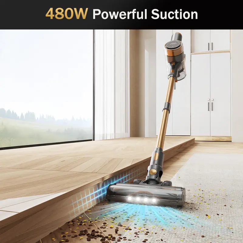 10-in-1 Gold Cordless Stick Vacuum – LED Touchscreen, 45-Min Runtime & Lightweight Design for Hard Floors, Carpets & Pet Hair 2