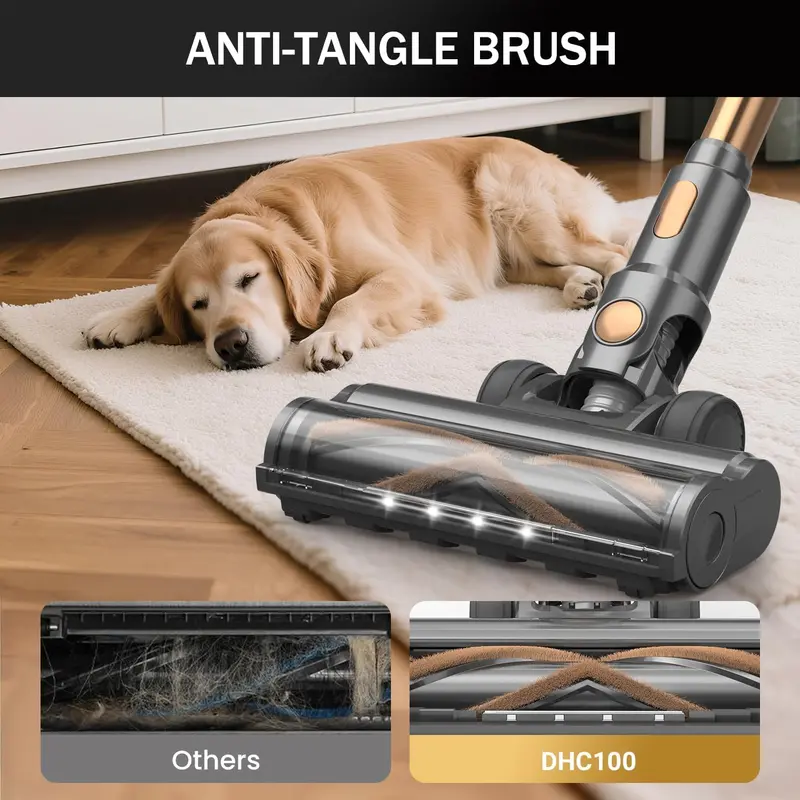 10-in-1 Gold Cordless Stick Vacuum – LED Touchscreen, 45-Min Runtime & Lightweight Design for Hard Floors, Carpets & Pet Hair