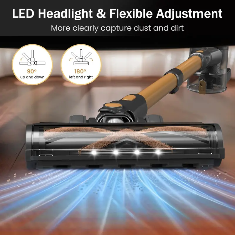 10-in-1 Gold Cordless Stick Vacuum – LED Touchscreen, 45-Min Runtime & Lightweight Design for Hard Floors, Carpets & Pet Hair