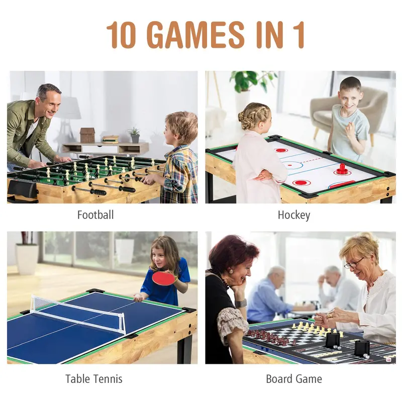 10-in-1 Multi-Game Table Set – Ping Pong, Air Hockey, Pool, and More
