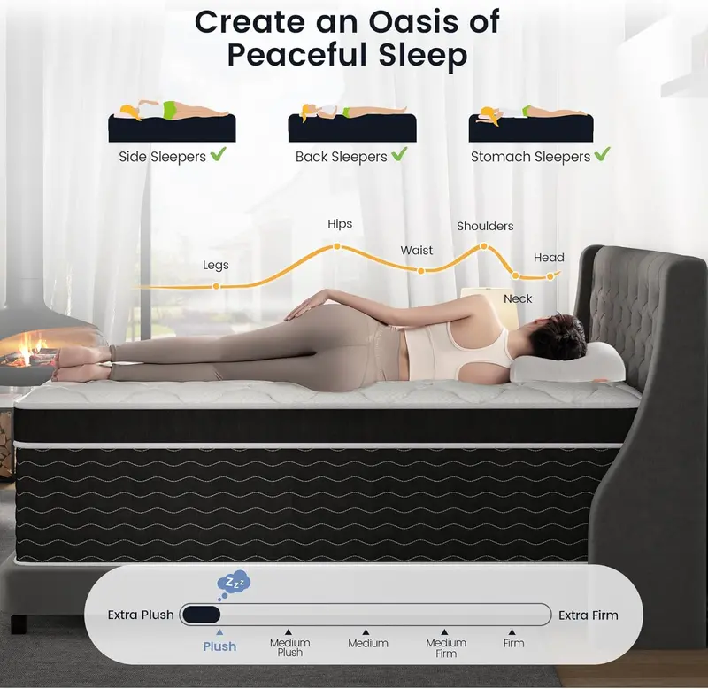 10-Inch Full Hybrid Mattress in a Box – Gel Memory Foam + Pocket Springs, Medium Plush Feel