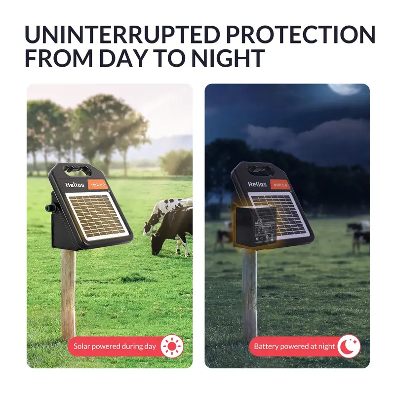 10-Mile Solar-Powered Electric Fence Charger – 0.16 Joule Energizer with Day/Night Auto Mode