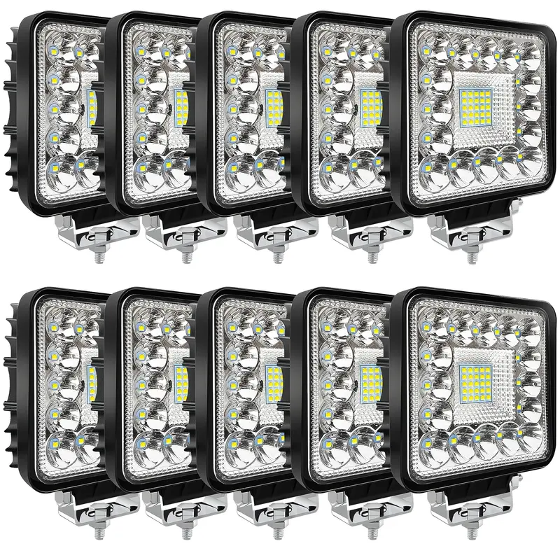 10-Pack 4-Inch Square LED Cube Lights – 120W, 10000LM, 12V/24V Off-Road Driving Lights for Trucks, ATVs, RVs, and Boats