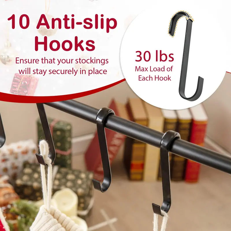 10-Slot Rolling Christmas Stocking Holder — Wheeled Stand for Easy Placement and Storage