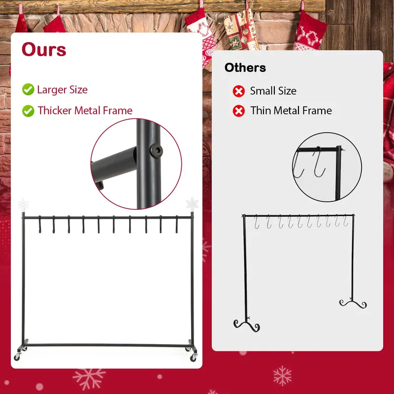 10-Slot Rolling Christmas Stocking Holder — Wheeled Stand for Easy Placement and Storage
