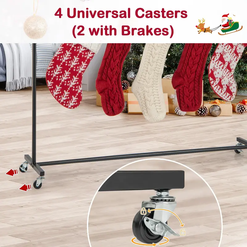 10-Slot Rolling Christmas Stocking Holder — Wheeled Stand for Easy Placement and Storage