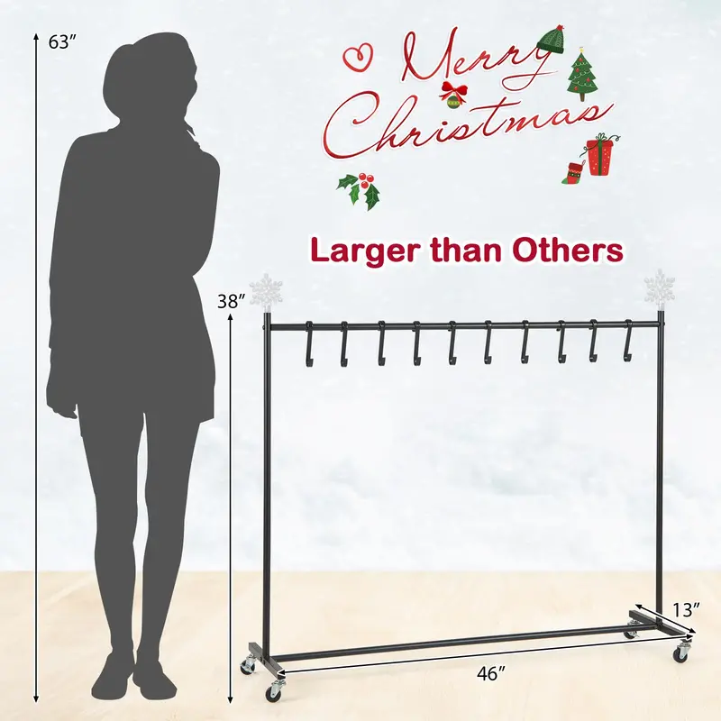 10-Slot Rolling Christmas Stocking Holder — Wheeled Stand for Easy Placement and Storage