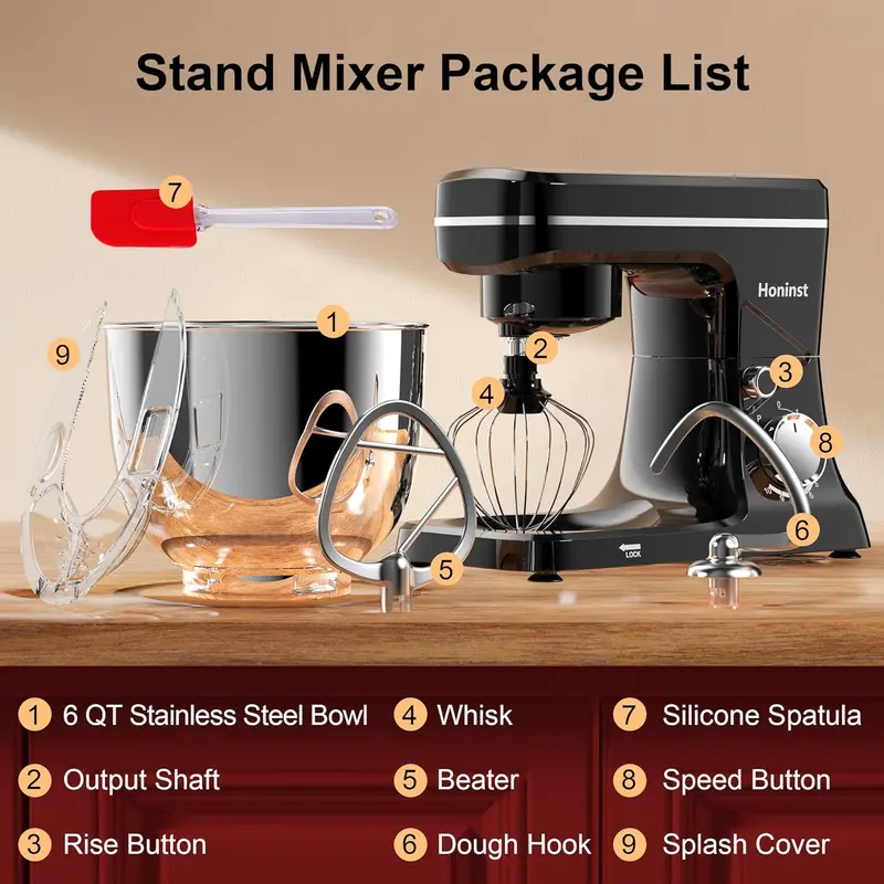 10-Speed Tilt-Head Stand Mixer – 6-Quart Bowl with Dishwasher-Safe Attachments and Splash Guard