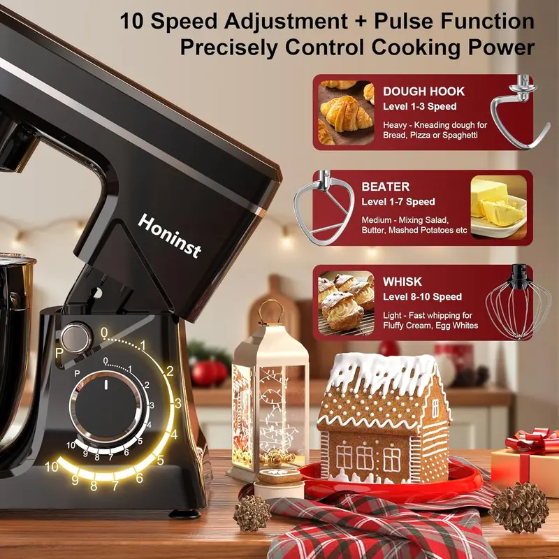 10-Speed Tilt-Head Stand Mixer – 6-Quart Bowl with Dishwasher-Safe Attachments and Splash Guard