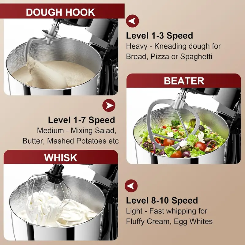 10-Speed Tilt-Head Stand Mixer – 6-Quart Bowl with Dishwasher-Safe Attachments and Splash Guard