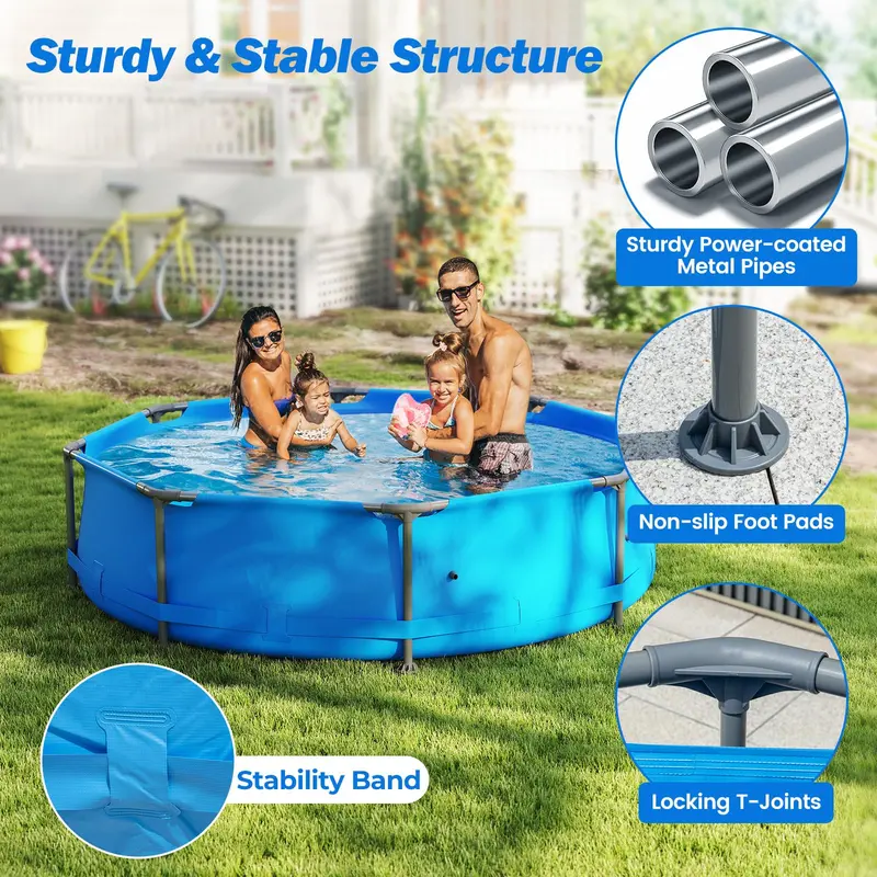 10' Square Family-Friendly Above-Ground Pool Kit with PVC Liner & Drain Valve 2